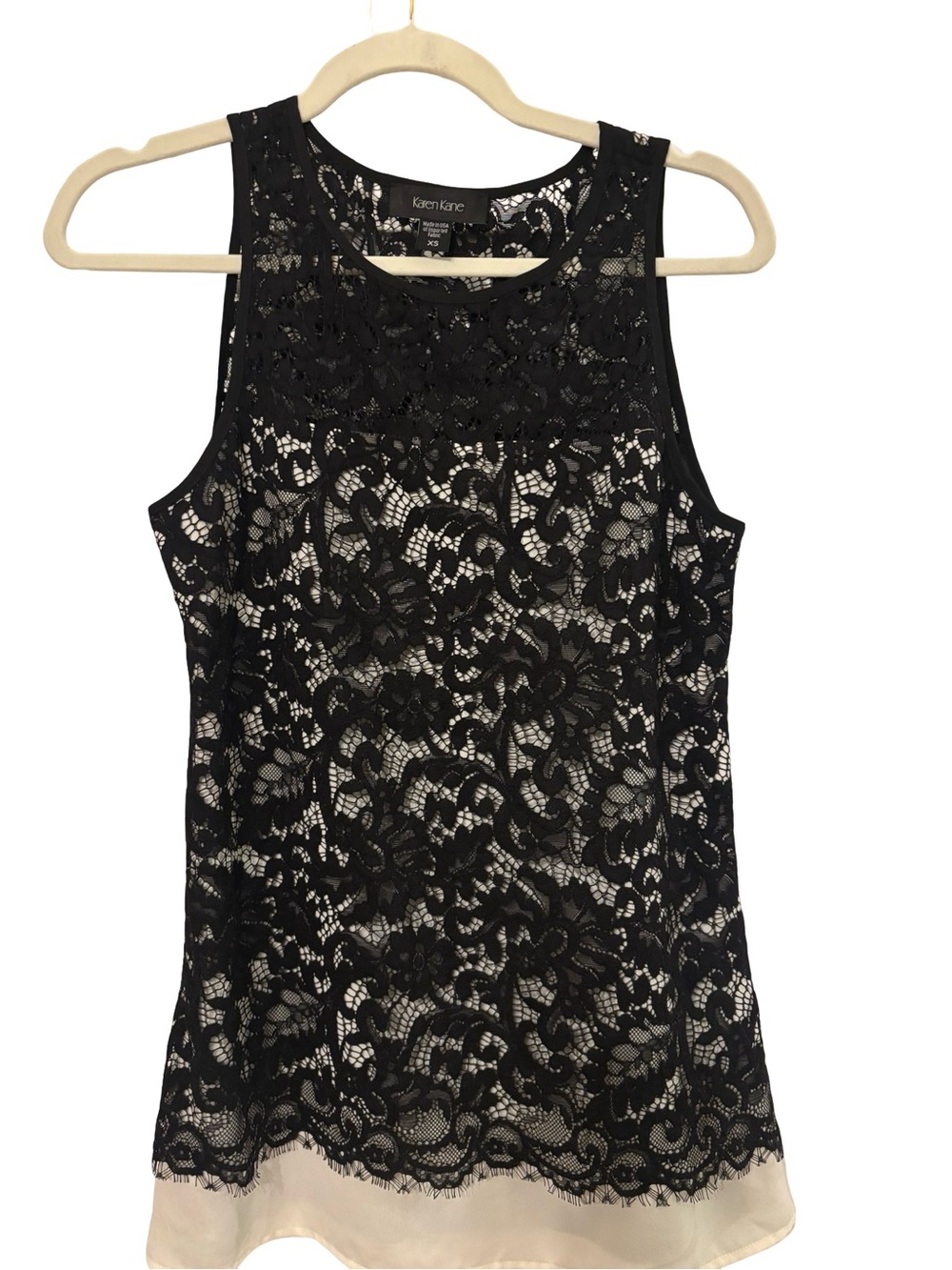 Karen Kane Black Floral Lace Camisole with Cream Underlayer XS